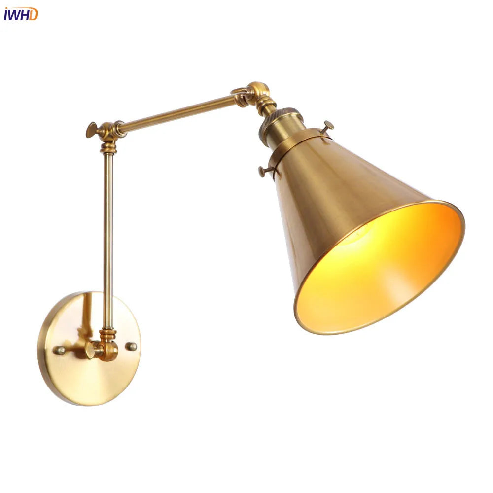 DecorBites™ Gold LED Swing Arm Wall Lamp Industrial Decor Vintage Beside Stair Loft
