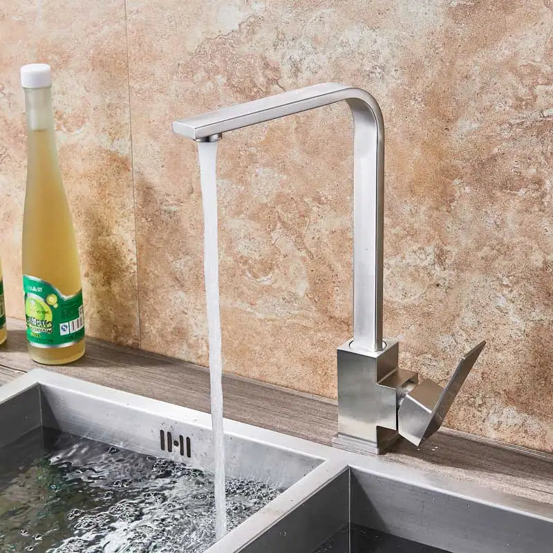 DecorBites™ Brushed Nickel Kitchen Faucet | 360 Rotate Hot Cold Mixer Tap | Single Lever