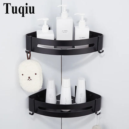 DecorBites™ Black Aluminum Wall Mounted Bathroom Corner Shelf for Bath and Kitchen Storage