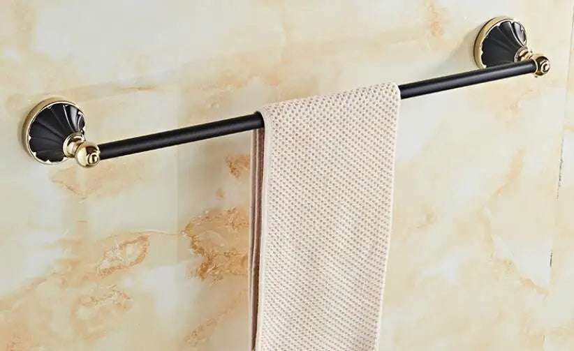 Gold Black Bathroom Accessory Set With Towel Bar