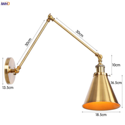 DecorBites™ Gold LED Swing Arm Wall Lamp Industrial Decor Vintage Beside Stair Loft