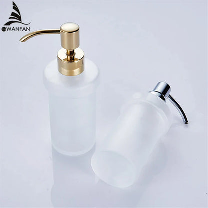 DecorBites™ Frosted Glass Liquid Soap Dispenser with Brass Head - 200ml