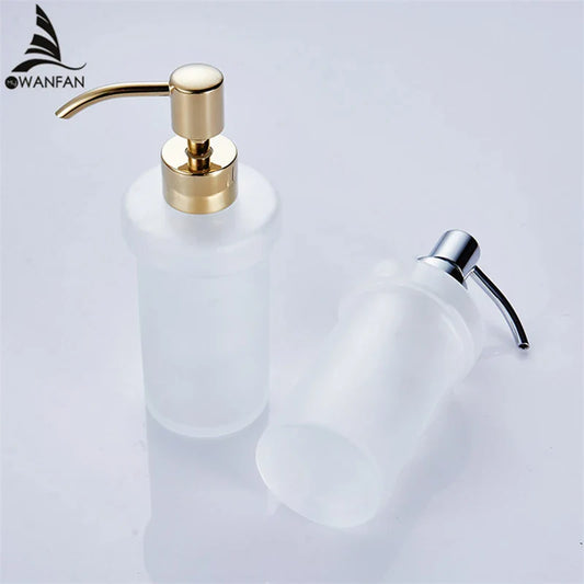DecorBites™ Frosted Glass Liquid Soap Dispenser with Brass Head - 200ml