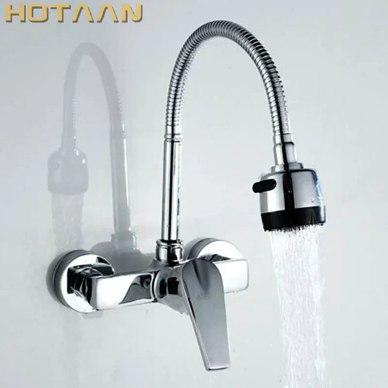 DecorBites™ Dual Hole Brass Chrome Kitchen Sink Tap Mixer