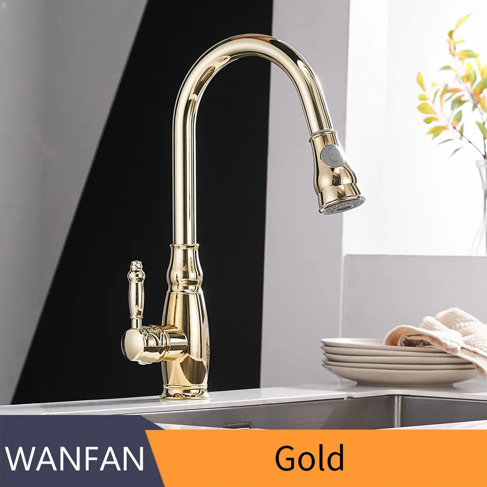 Gold Brass Kitchen Faucet Durable Construction