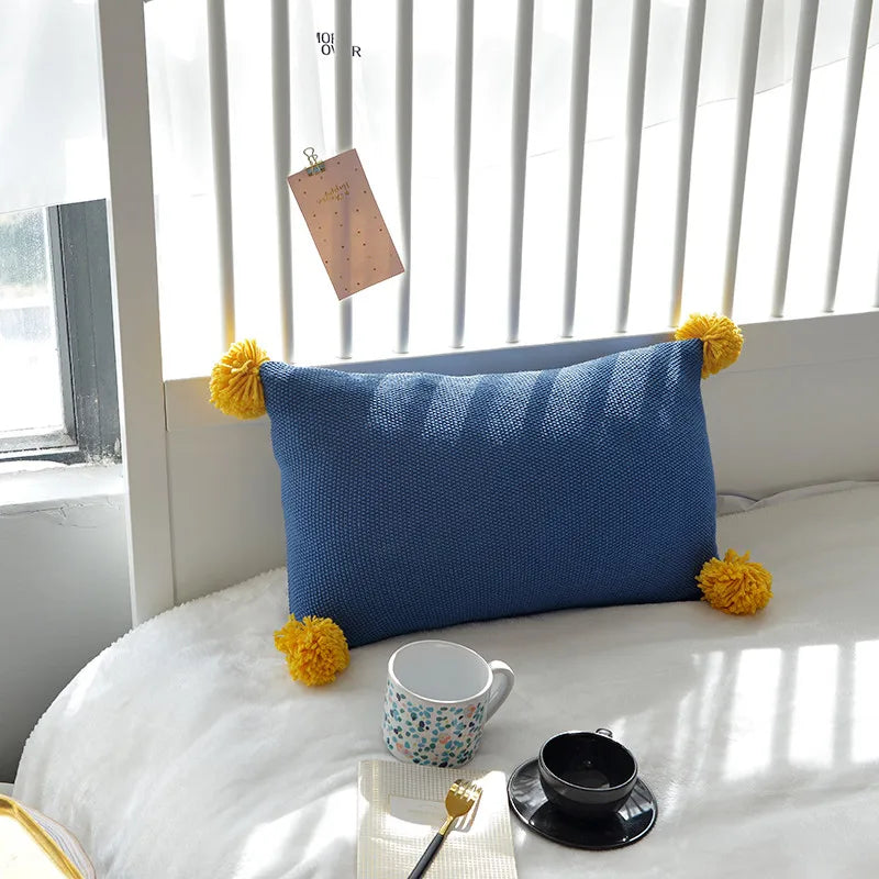 DecorBites™ Knit Cushion Cover Solid Grey Blue Orange Pillow Case 35*50cm