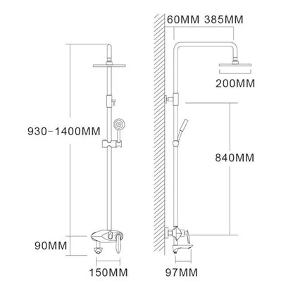 DecorBites™ Black Brass Wall Mounted Bathtub Faucet Set - Rain Shower Head, Handheld, Square