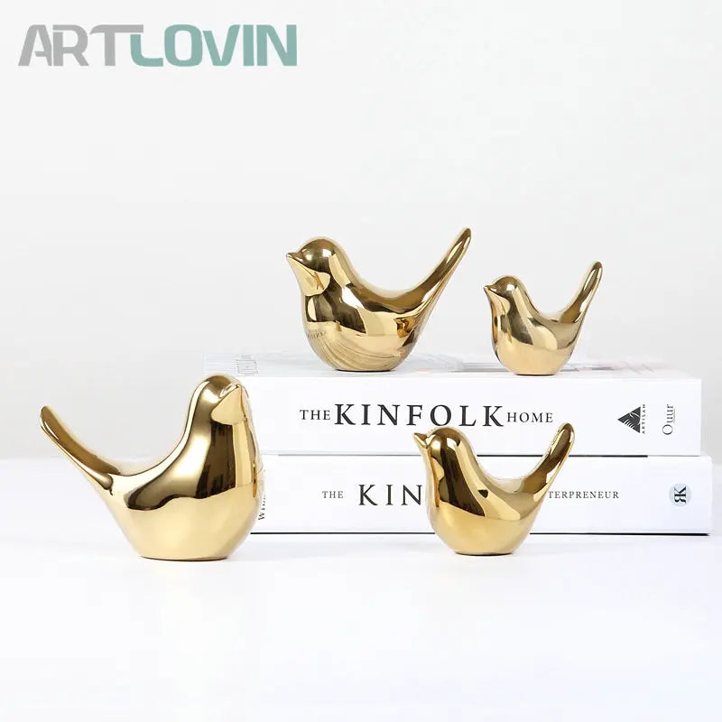 Gold Ceramic Bird Figurines