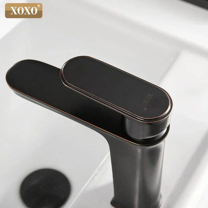 DecorBites™ Black Finish Brass Basin Faucet Hot Cold Water Mixer Tap Single Handle