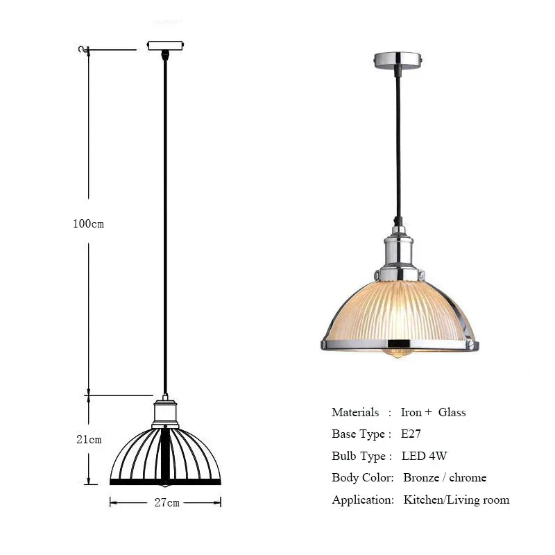 DecorBites™ Glass Shade Pendant Light Fixture for Dining Room Office E27