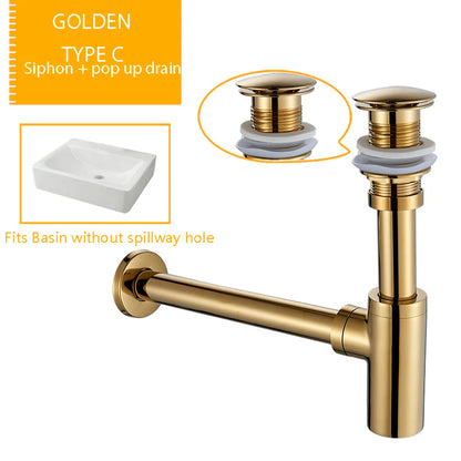 DecorBites™ Bathroom Basin Sink Tap Bottle Trap Drain Kit Waste Pop Drain Chrome/Black/Bronze