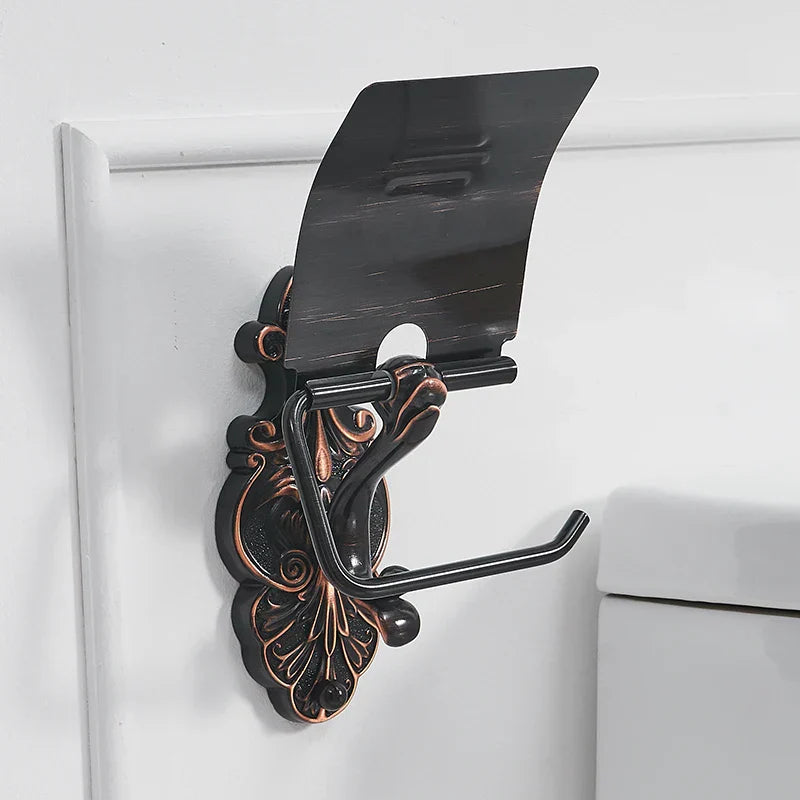 DecorBites™ Black Brass Toilet Paper Holder Wall Mounted Bathroom Accessories Holder Shelf