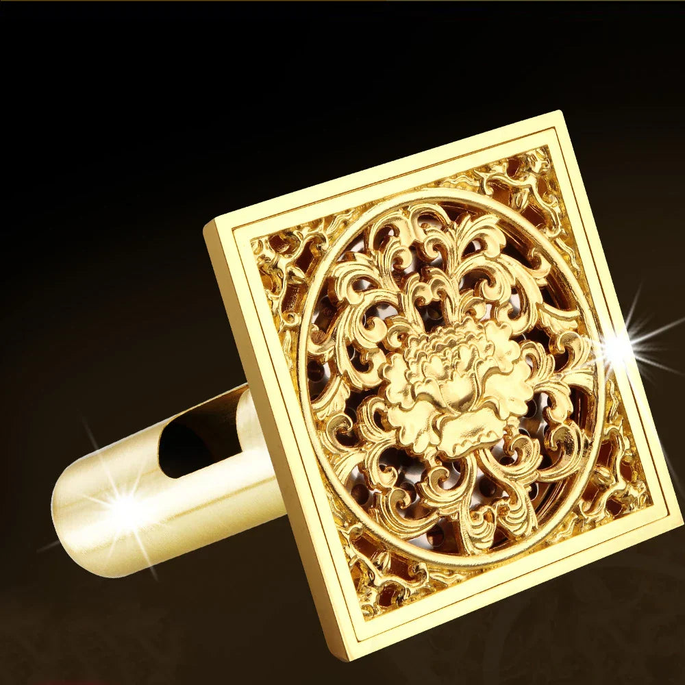 Gold Square Shower Drain Stainless Steel Gravity Flush