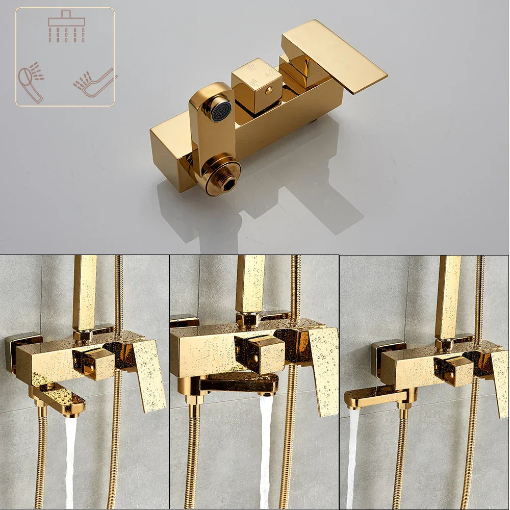 Gold Rainfall Shower Set 8-Inch Wall-Mounted Head