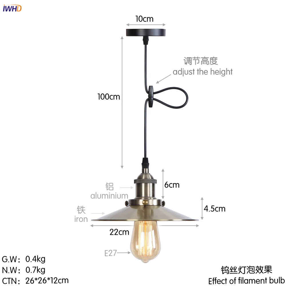 DecorBites™ Gold Retro Edison LED Pendant Lights for Dinning Living Room Industrial Decor