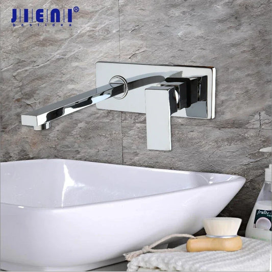 DecorBites™ Golden Polished Wall Mount Bathroom Basin Sink Faucet with Hot & Cold Mixer