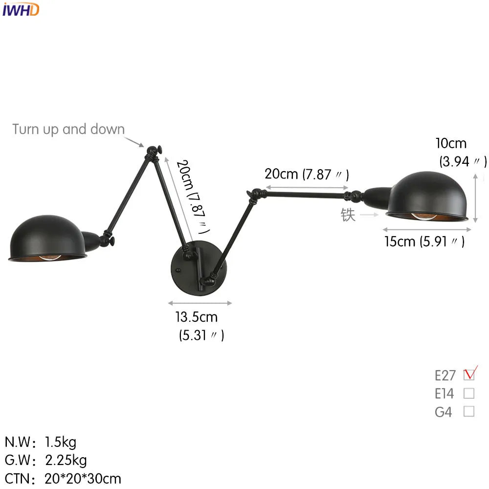 DecorBites™ Adjustable Arm LED Wall Sconce - Retro Loft Industrial Long Arm Wall Lamp