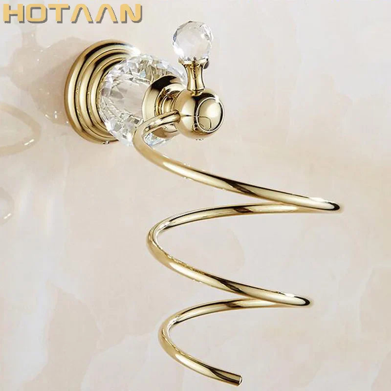 DecorBites™ Crystal Bathroom Wall Shelf Hair Dryer Rack Storage Holder Spiral Stand