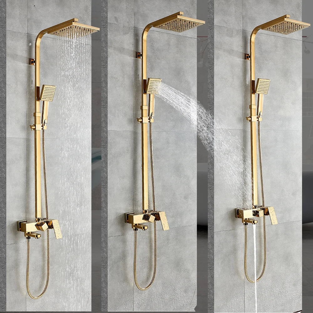 Gold Rainfall Shower Set 8-Inch Wall-Mounted Head