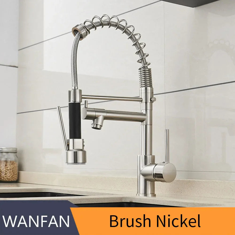 DecorBites™ Brushed Nickel Kitchen Faucet Pull Out Mixer Tap Swivel Water Outlet