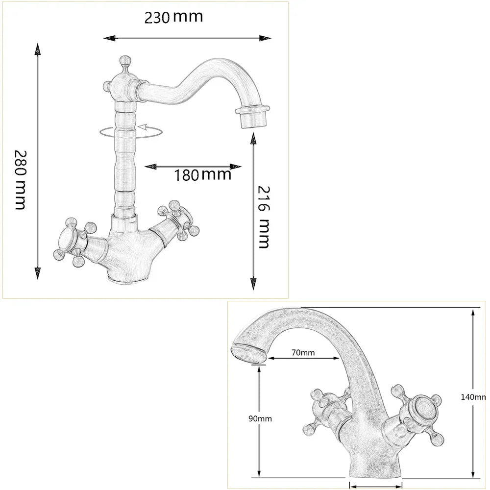 DecorBites™ Gold Vessel Sink Mixer Tap Deck Mounted Basin Faucet Hot Cold Water Mixer