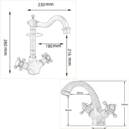 DecorBites™ Gold Vessel Sink Mixer Tap Deck Mounted Basin Faucet Hot Cold Water Mixer