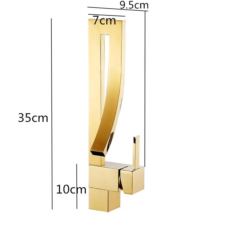 DecorBites™ Gold Brass Square Basin Faucet Single Handle Hot Cold Mixer Water Tap