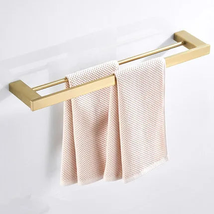 DecorBites™ Bath Set: Towel Rack, Corner Shelf, Paper Holder, Mixer Faucet - Brushed Matt Gold