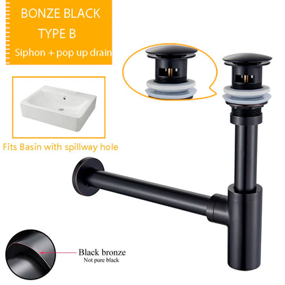 DecorBites™ Bathroom Basin Sink Tap Bottle Trap Drain Kit Waste Pop Drain Chrome/Black/Bronze