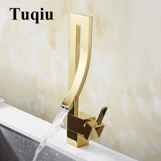 DecorBites™ Gold Brass Square Basin Faucet Single Handle Deck Mounted Bathroom Sink Mixer
