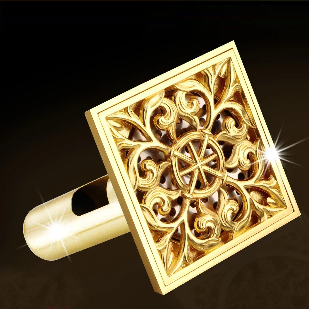 Gold Square Shower Drain Stainless Steel Gravity Flush