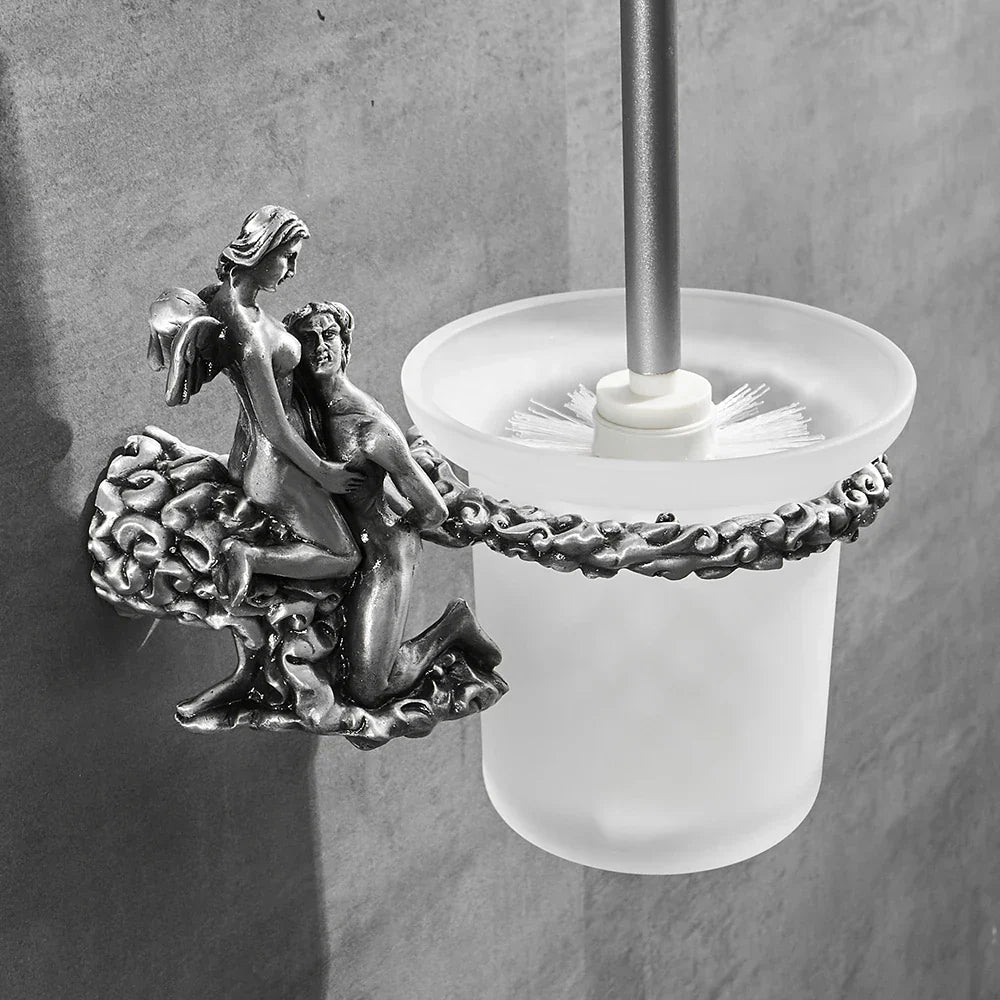 DecorBites™ Bathroom Hardware Set: Toilet Paper Holder, Towel Bar, Brush Holder - Mountable Romantic Design