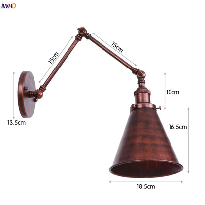 DecorBites™ Gold LED Swing Arm Wall Lamp Industrial Decor Vintage Beside Stair Loft