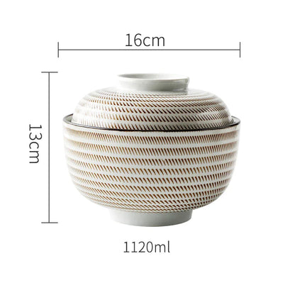 DecorBites™ Japanese Style Ceramic Soup Bowl - Eco-Friendly Under Glazed Tureen