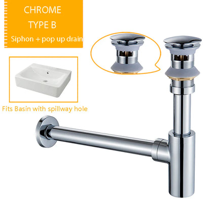 DecorBites™ Bathroom Basin Sink Tap Bottle Trap Drain Kit Waste Pop Drain Chrome/Black/Bronze