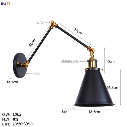 DecorBites™ Gold LED Swing Arm Wall Lamp Industrial Decor Vintage Beside Stair Loft