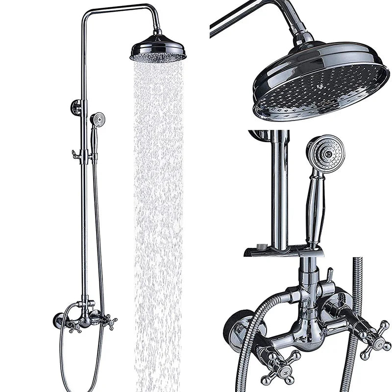 DecorBites™ Dual Handle Chrome Brass Shower Mixer System with 8" Rainfall Shower Head