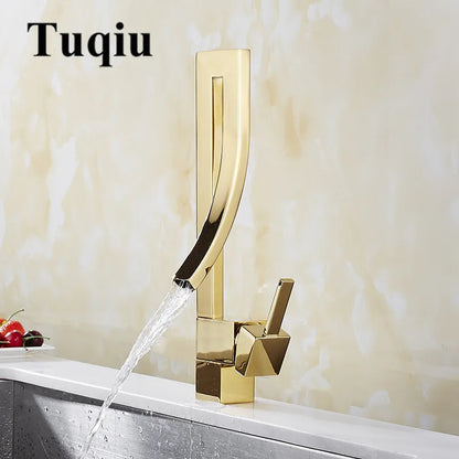 DecorBites™ Gold Brass Square Basin Faucet Single Handle Deck Mounted Bathroom Sink Mixer