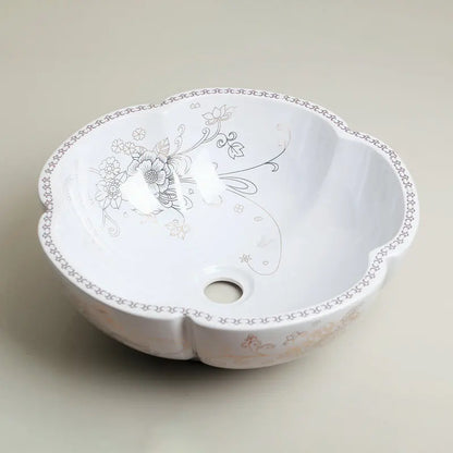 DecorBites™ Hand Painted Ceramic Vessel Sink Set with Golden Teapot Spout Faucet