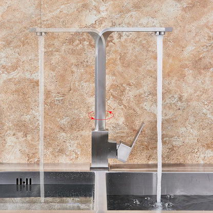 DecorBites™ Brushed Nickel Kitchen Faucet | 360 Rotate Hot Cold Mixer Tap | Single Lever