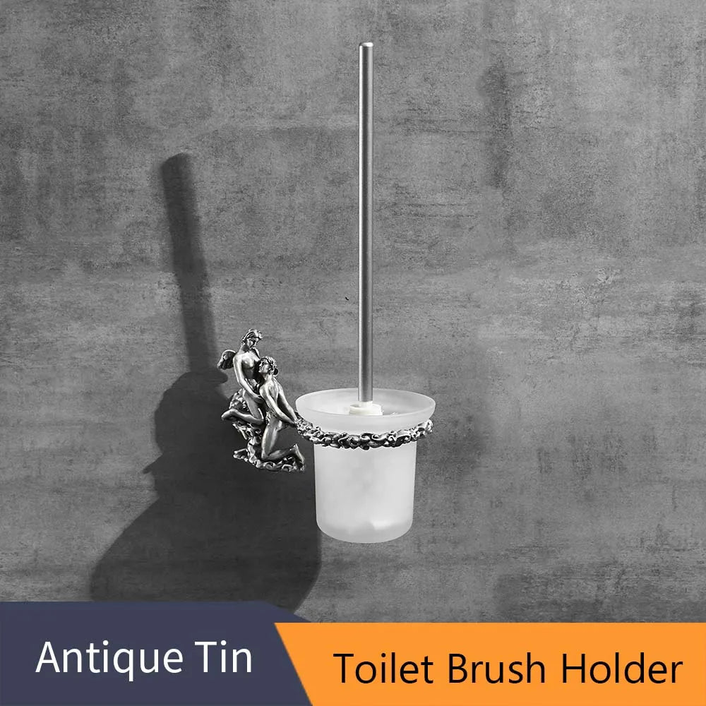 DecorBites™ Bathroom Hardware Set: Toilet Paper Holder, Towel Bar, Brush Holder - Mountable Romantic Design