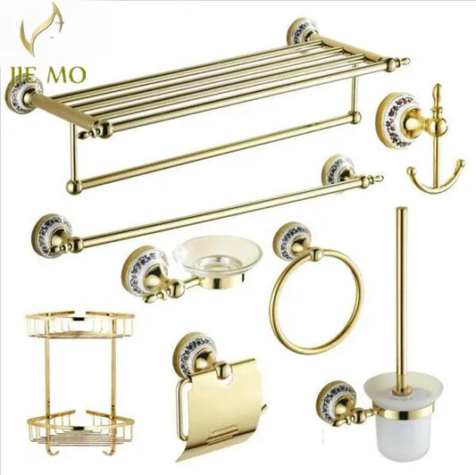DecorBites™ Golden Polished Porcelain Bath Hardware Set for Bathroom Essentials