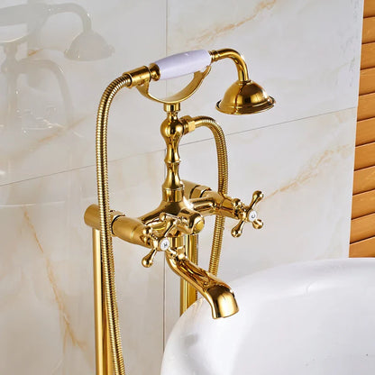 DecorBites™ Gold Tub Sink Faucet with Handshower - Freestanding Bath Mixer Tap