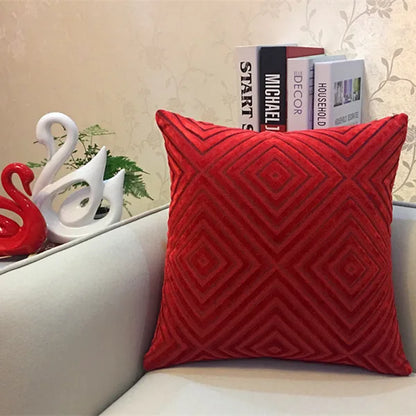DecorBites™ Geometric Chenille Flocking Cushion Cover in Grey Yellow Purple Red, 45x45cm/30x50cm