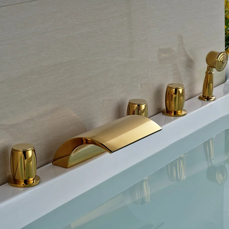 DecorBites™ Golden Widespread Brass Bathtub Faucet with Handheld Shower