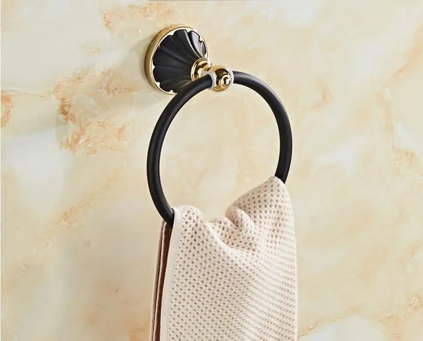 DecorBites™ Gold Black Bathroom Accessories Set, Towel Bar, Toilet Brush Holder, Paper Holder