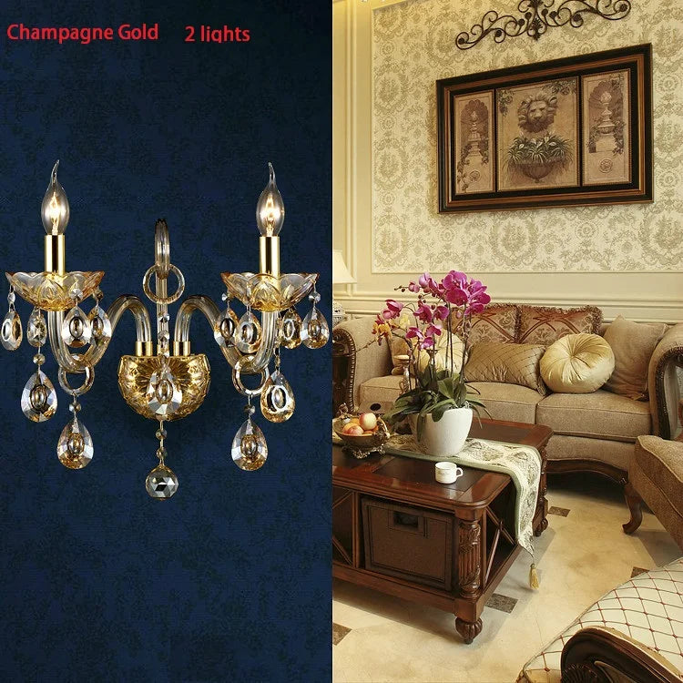DecorBites™ Crystal Wall Lamp, K9 Crystals, Champagne Gold/Silver, 1/2 Lights, Luxury Bedside Light