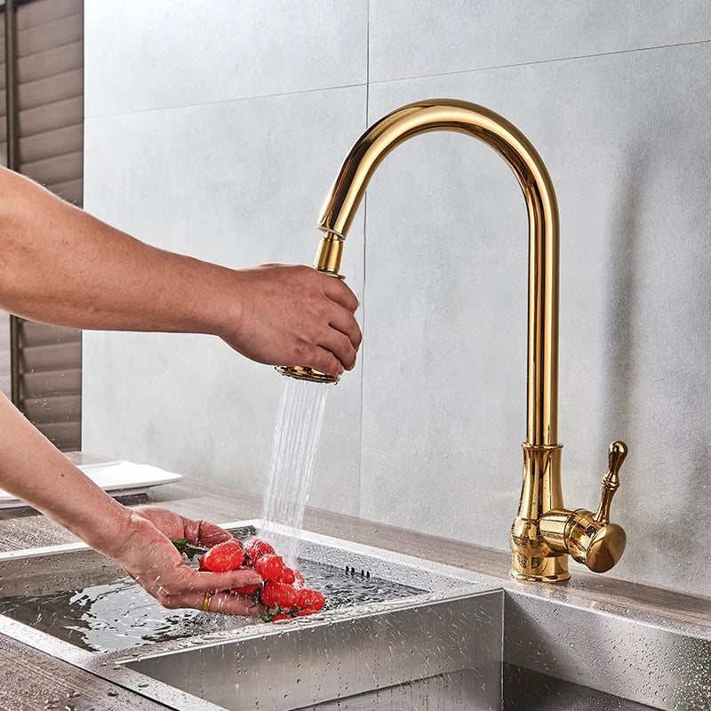 Gold Brass Rotatable Mixer Kitchen Faucet