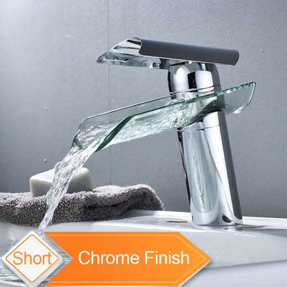 DecorBites™ Black Bronze Glass Spout Waterfall Basin Mixer Tap - Deck Mounted Countertop Faucet