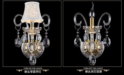DecorBites™ K9 Crystal Gold Wall Lamp with LED Bulbs & Lampshades, Luxury Bedside Light